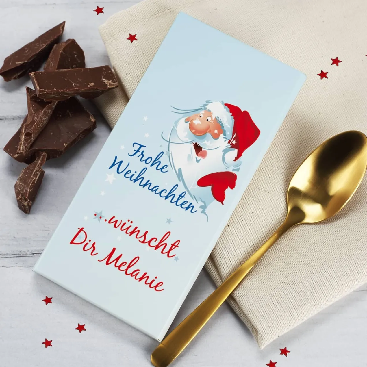 Leckere Weihnachtsschokolade mit eigenem Wunschtext