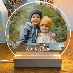 LED Acrylglas Lampe mit Foto, Schneeflocken und Name bedruckt