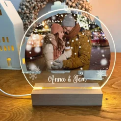 LED Acrylglas Lampe mit Foto, Schneeflocken und Name bedruckt