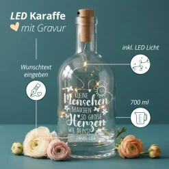 LED Karaffe mit Gravur als Dankeschön Geschenk für Erzieher & Lehrer mit Herz | Deko Licht Lampe