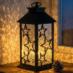 LED Laterne mit funkelnden Sternen | Weihnachtsdekoration