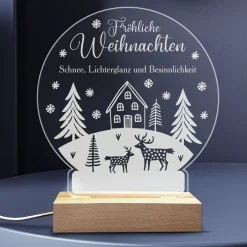 LED Licht personalisiert mit Wunschtext und Acrylglas in Schneekugelform | Geschenk zu Weihnachten