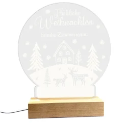 LED Licht personalisiert mit Wunschtext und Acrylglas in Schneekugelform | Geschenk zu Weihnachten