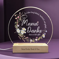 LED-Licht zum Muttertag mit Gravur und Wiesenblumen Druck | Danke Mama...