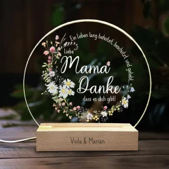 LED-Licht zum Muttertag mit Gravur und Wiesenblumen Druck | Danke Mama...