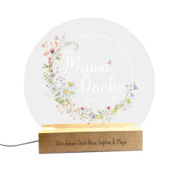 LED-Licht zum Muttertag mit Gravur und Wiesenblumen Druck | Danke Mama...