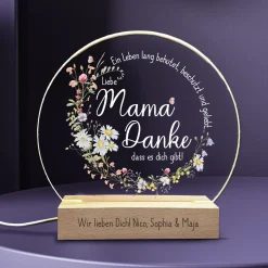 LED-Licht zum Muttertag mit Gravur und Wiesenblumen Druck | Danke Mama...