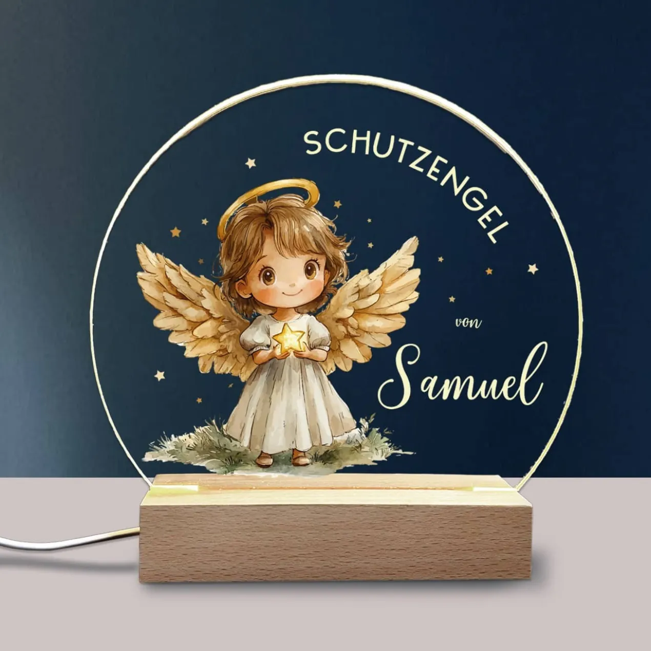 LED Nachtlicht für Kinder mit Schutzengel und Name