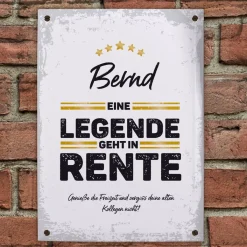 Legende in Rente - Blechschild mit Name und Wunschtext