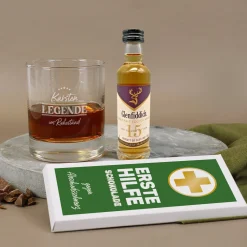 Legende in Rente Whisky-Geschenkset mit Glenfiddich, graviertem Glas und Schokolade