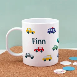 Leichte Kunststofftasse für Kinder mit Autos bedruckt