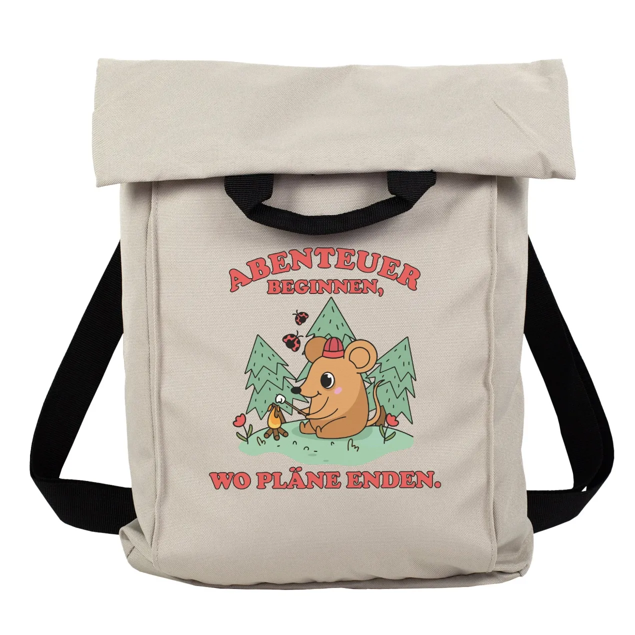 Leichter 2-in-1 Rucksack für Wandern und Urlaub mit Maus Motiv als Geschenk | Abenteuer beginnen