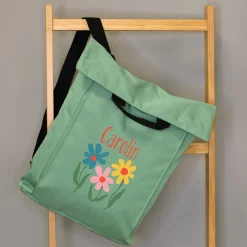 Leichter 2-in-1 Rucksack personalisiert mit Name und Blumen | Geschenk für Frauen, Wandern & Urlaub