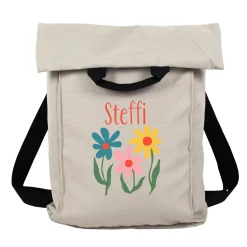 Leichter 2-in-1 Rucksack personalisiert mit Name und Blumen | Geschenk für Frauen, Wandern & Urlaub
