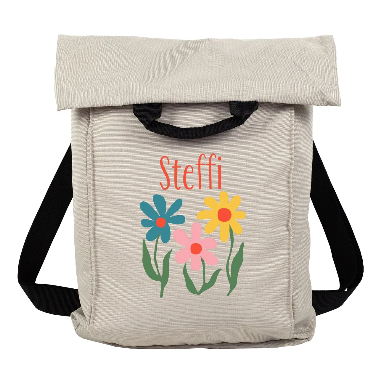 Leichter 2-in-1 Rucksack personalisiert mit Name und Blumen | Geschenk für Frauen, Wandern & Urlaub