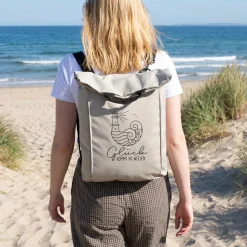 Leichter 2-in-1 Rucksack & Tasche mit Leuchtturm Motiv für Wandern und Urlaub | Glück kommt in Wellen