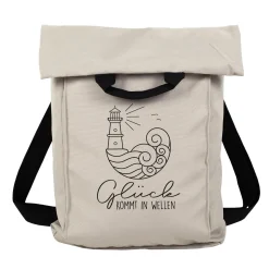 Leichter 2-in-1 Rucksack & Tasche mit Leuchtturm Motiv für Wandern und Urlaub | Glück kommt in Wellen