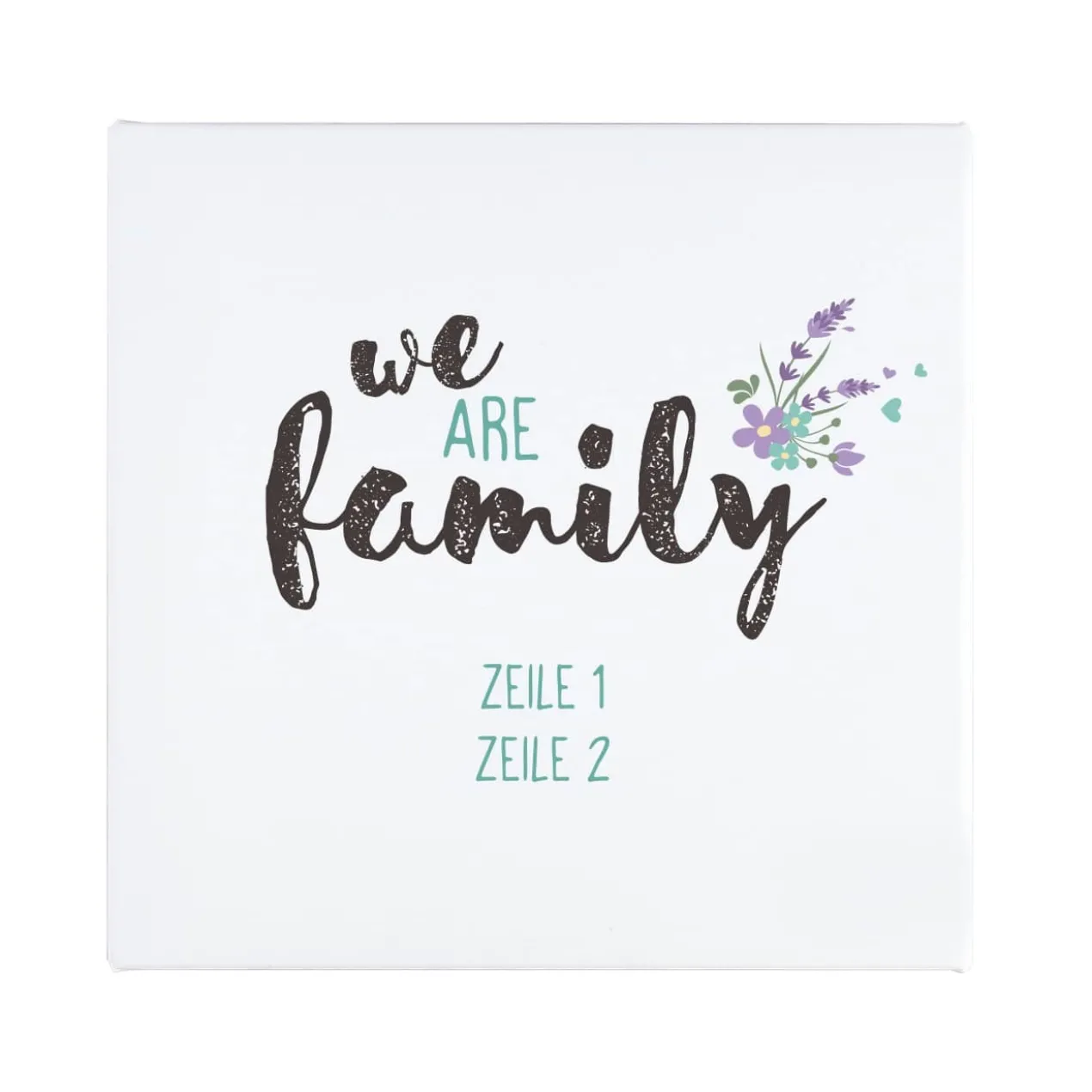 Leinwand - we are family - mit 2 Zeilen Wunschtext, 20 x 20 cm