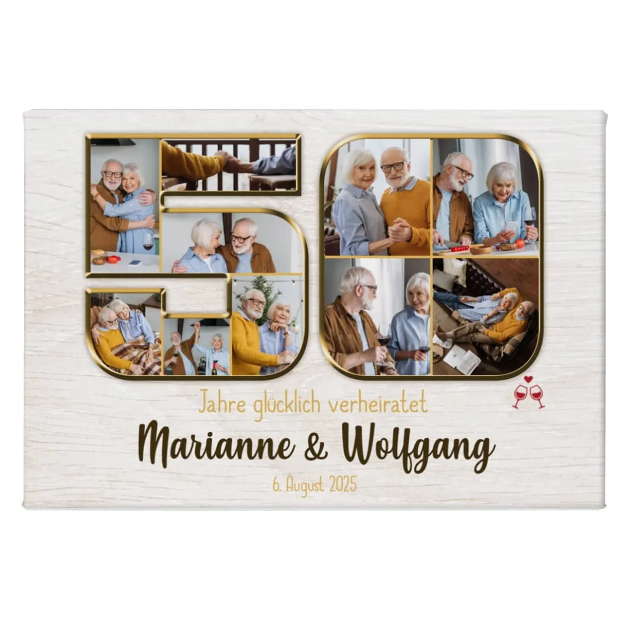 Leinwand zur Goldenen Hochzeit mit 10 Fotos & Wunschtext, 60x40cm