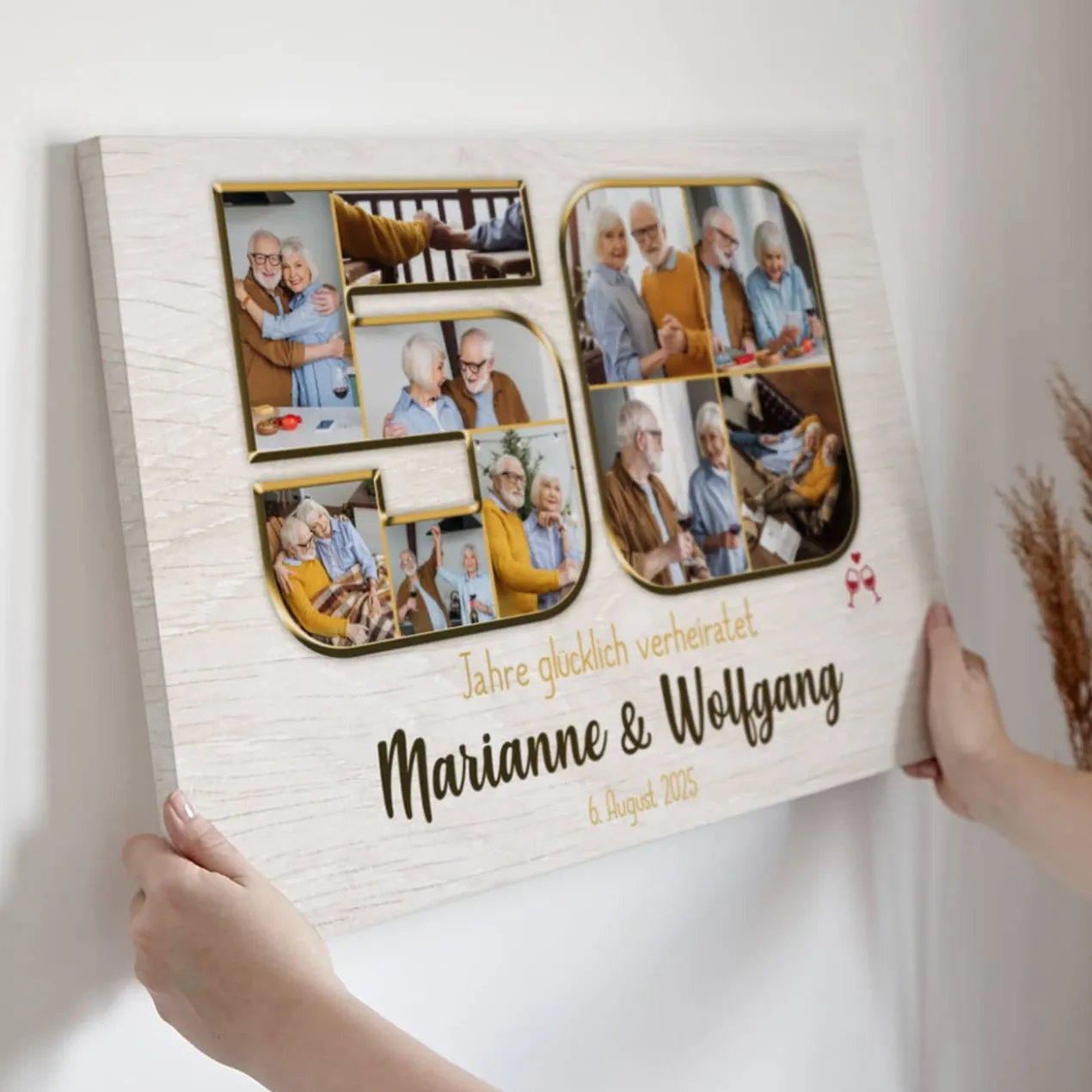 Leinwand zur Goldenen Hochzeit mit 10 Fotos & Wunschtext, 60x40cm
