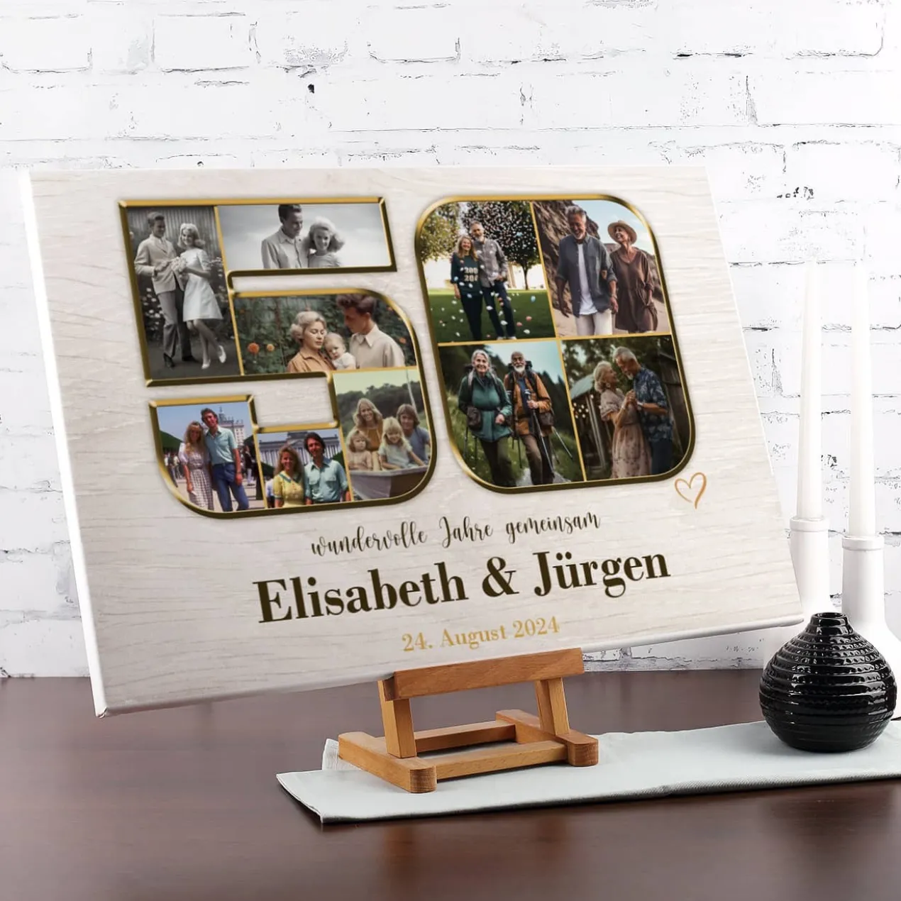 Leinwand zur Goldenen Hochzeit mit 10 Fotos & Wunschtext, 60x40cm