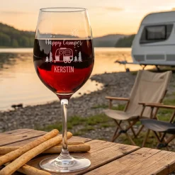 Leonardo Weinglas 'Happy Camper' personalisiert mit Wunschtext | Geschenk für Camping Fans mit Gravur