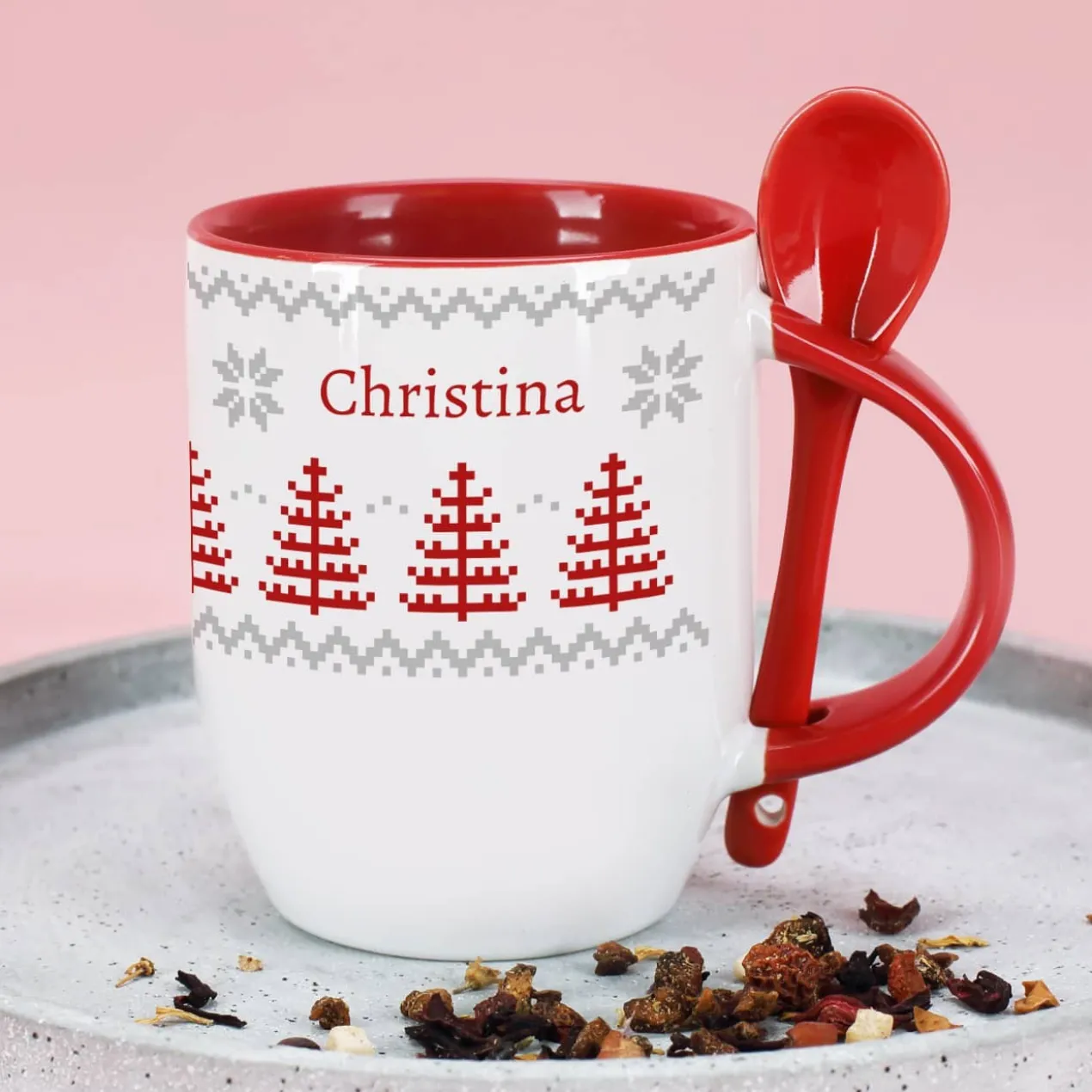 Löffeltasse mit norwegischem Muster und Ihrem Wunschnamen