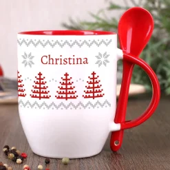 Löffeltasse mit norwegischem Muster und Ihrem Wunschnamen