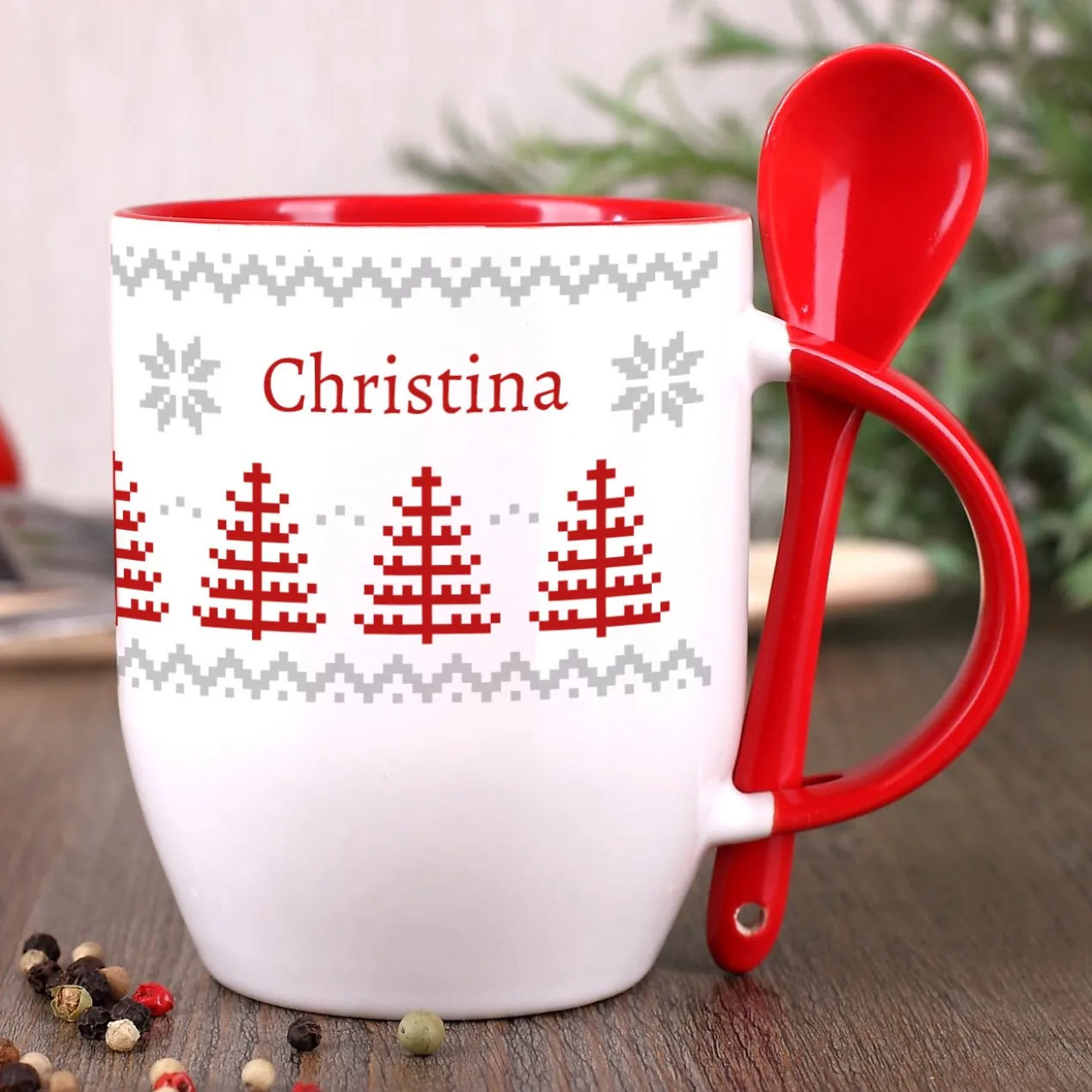 Löffeltasse mit norwegischem Muster und Ihrem Wunschnamen
