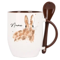 Löffeltasse mit Watercolor Hase und Ihrem Wunschnamen | Geschenk zu Ostern
