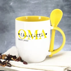 Löffeltasse - Oma seit - mit Wunschtext und Jahreszahl bedruckt