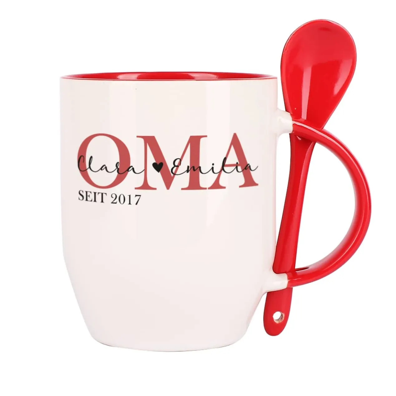 Löffeltasse - Oma seit - mit Wunschtext und Jahreszahl bedruckt