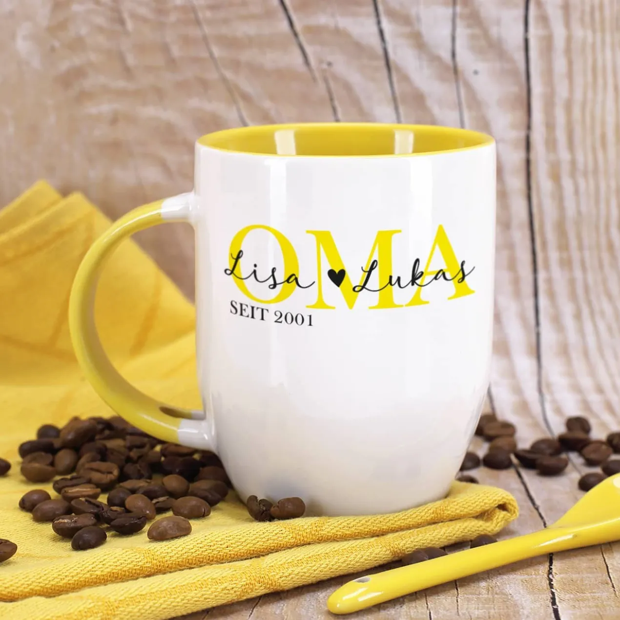 Löffeltasse - Oma seit - mit Wunschtext und Jahreszahl bedruckt