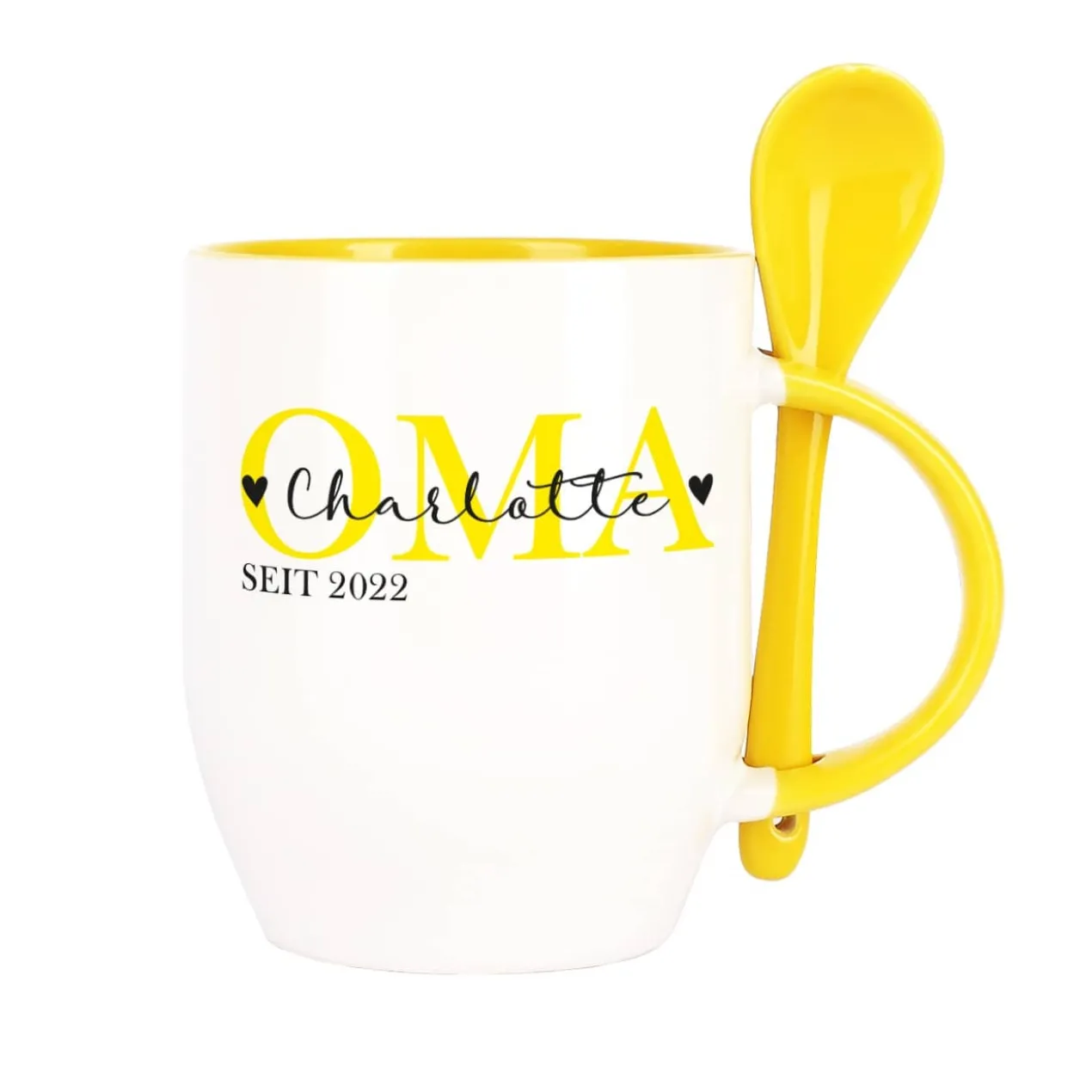 Löffeltasse - Oma seit - mit Wunschtext und Jahreszahl bedruckt