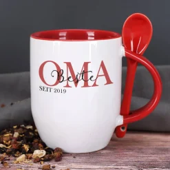 Löffeltasse - Oma seit - mit Wunschtext und Jahreszahl bedruckt