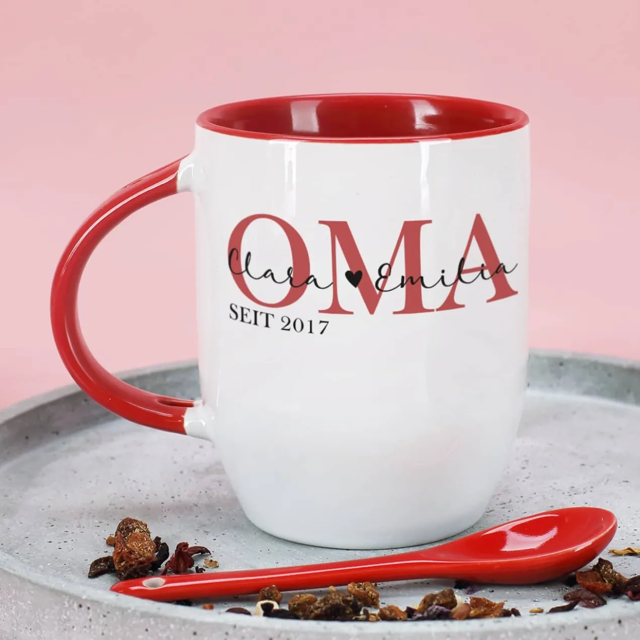 Löffeltasse - Oma seit - mit Wunschtext und Jahreszahl bedruckt