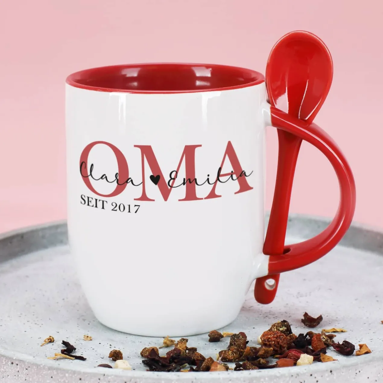 Löffeltasse - Oma seit - mit Wunschtext und Jahreszahl bedruckt