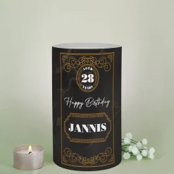 Lichthülle als Tischdeko zum Geburtstag für Männer mit Name und Alter