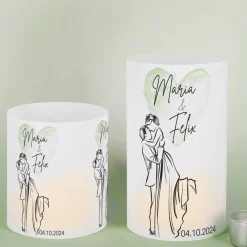 Lichthülle - Brautpaar - als Tischdeko zur Hochzeit mit Namen und Datum