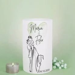 Lichthülle - Brautpaar - als Tischdeko zur Hochzeit mit Namen und Datum