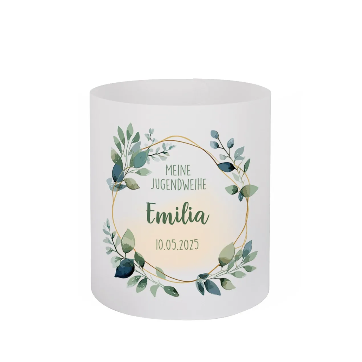 Lichthülle für Kerzen | Tischdeko zur Jugendweihe | 2 Größen | Personalisiert im Eukalyptus-Design