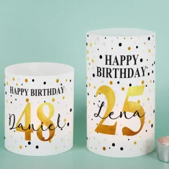 Lichthülle zum Geburtstag mit persönlichem Aufdruck in Schwarz-Gold