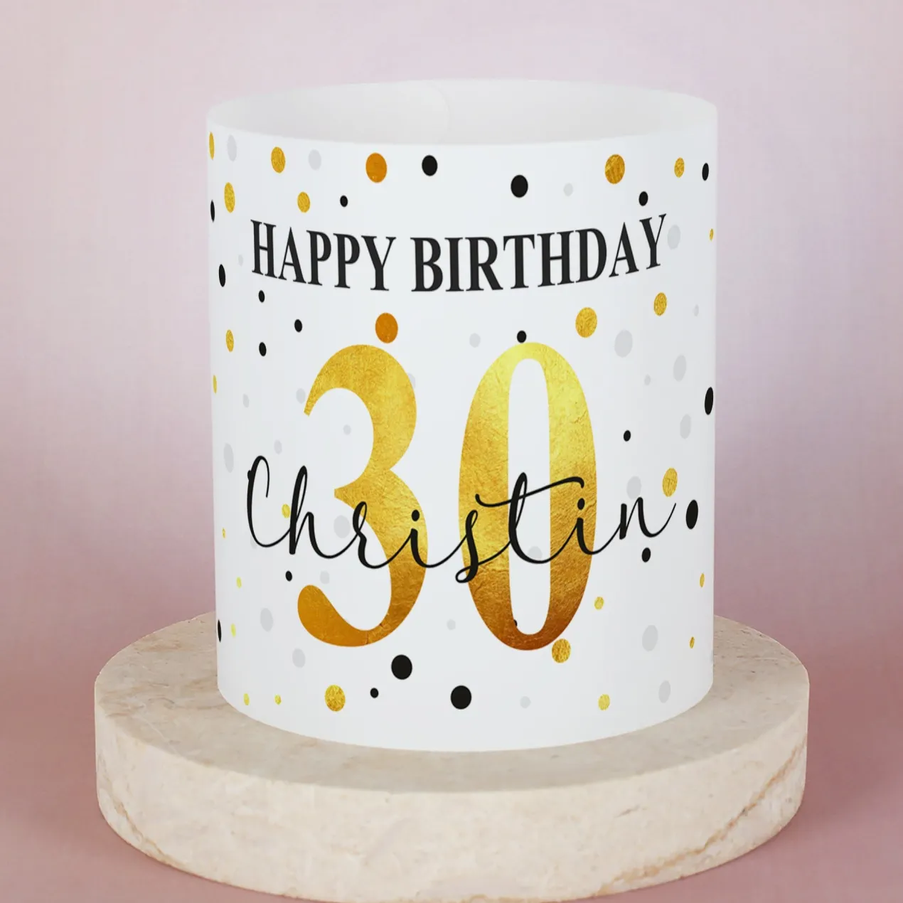 Lichthülle zum Geburtstag mit persönlichem Aufdruck in Schwarz-Gold