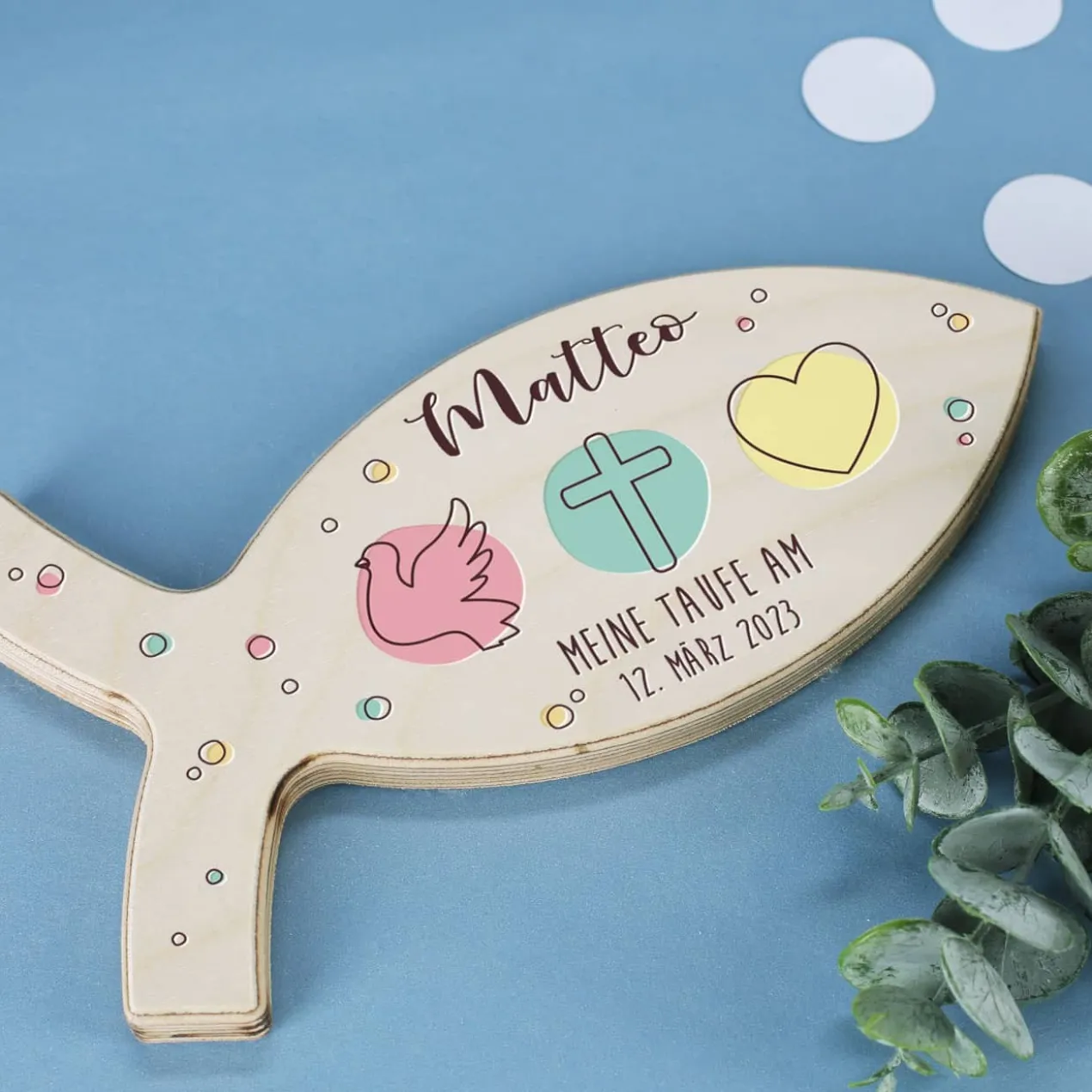 Liebe Glaube, Hoffnung - Holzfisch mit Ihren persönlichen Angaben