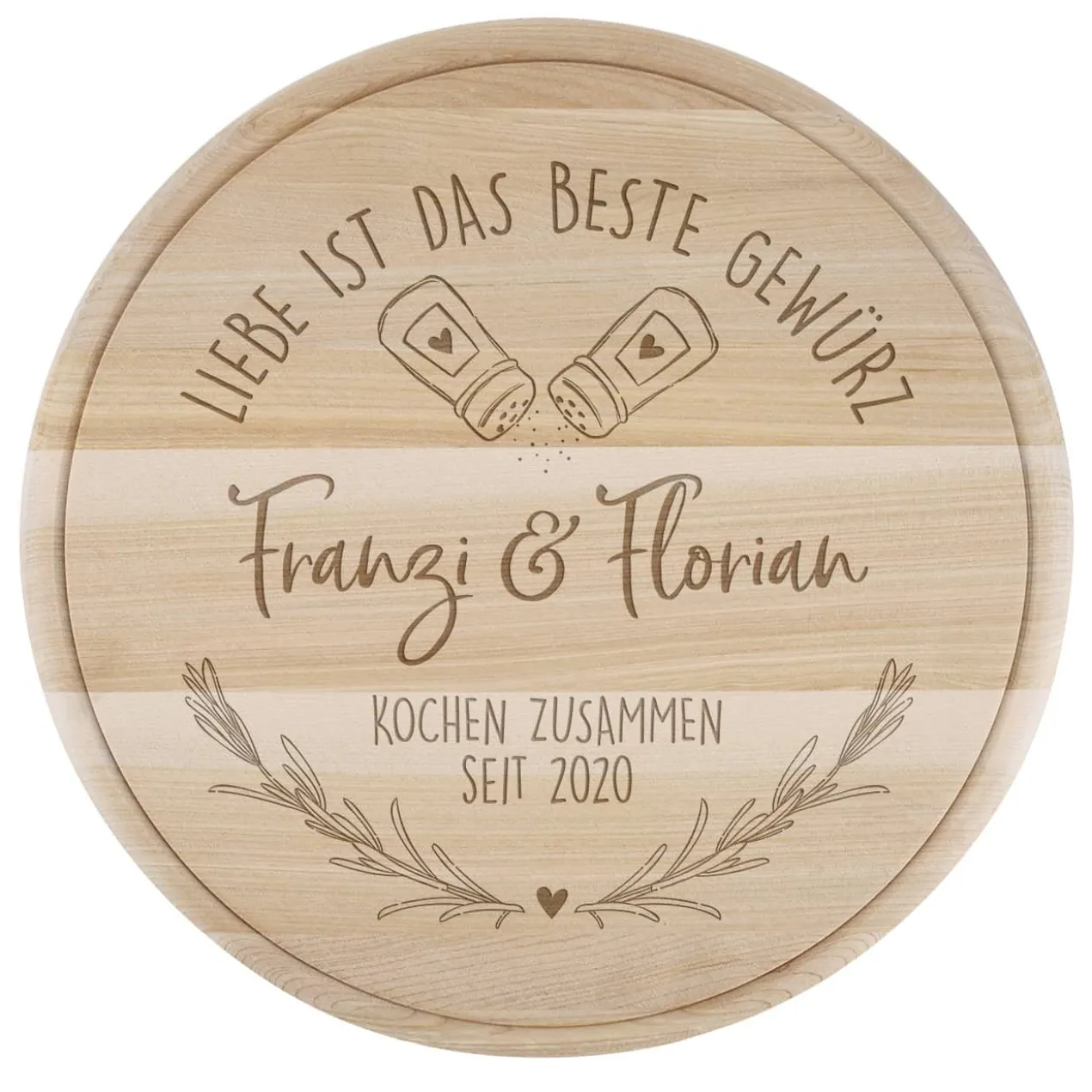 Liebe ist das beste Gewürz - graviertes Holzbrettchen zur Hochzeit oder zum Einzug