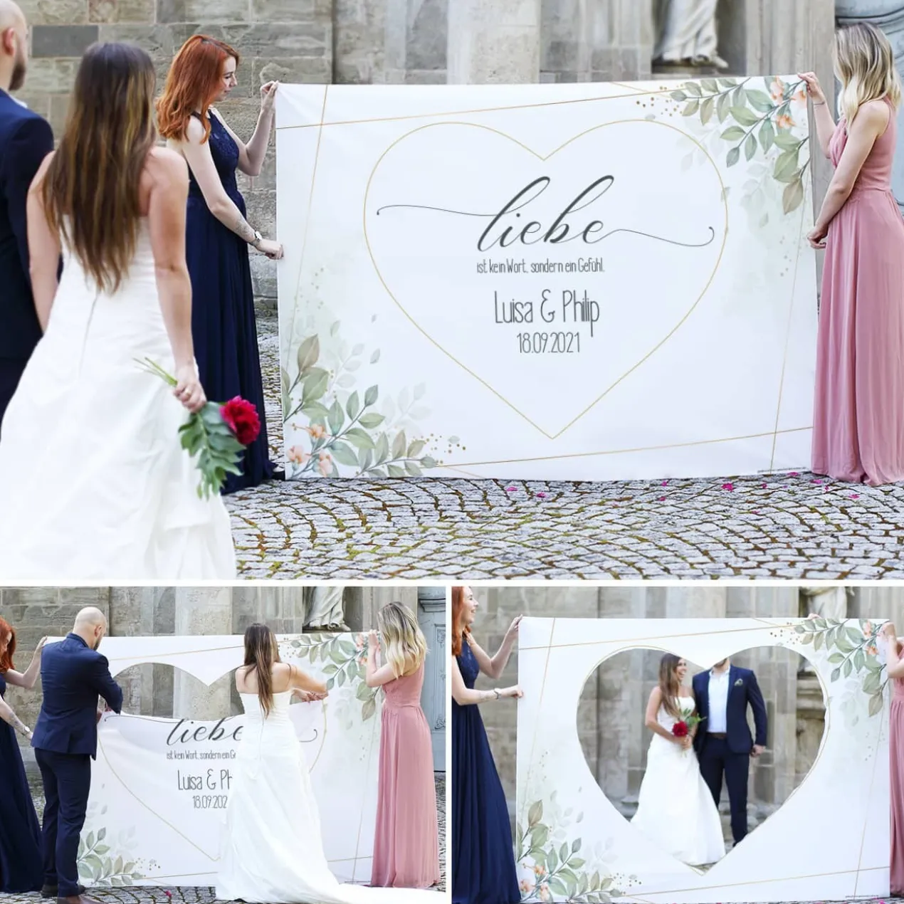 Liebe ist kein Wort, sondern ein Gefühl - großes Hochzeitsbanner zum Ausschneiden