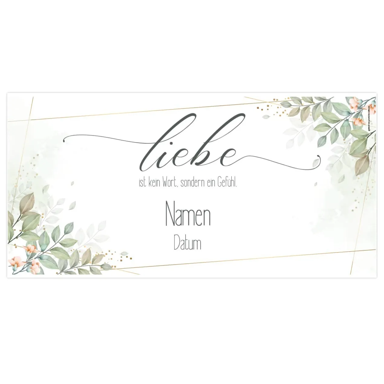 Liebe ist kein Wort, sondern ein Gefühl - romantisches Hochzeitsbanner mit Namen und Datum