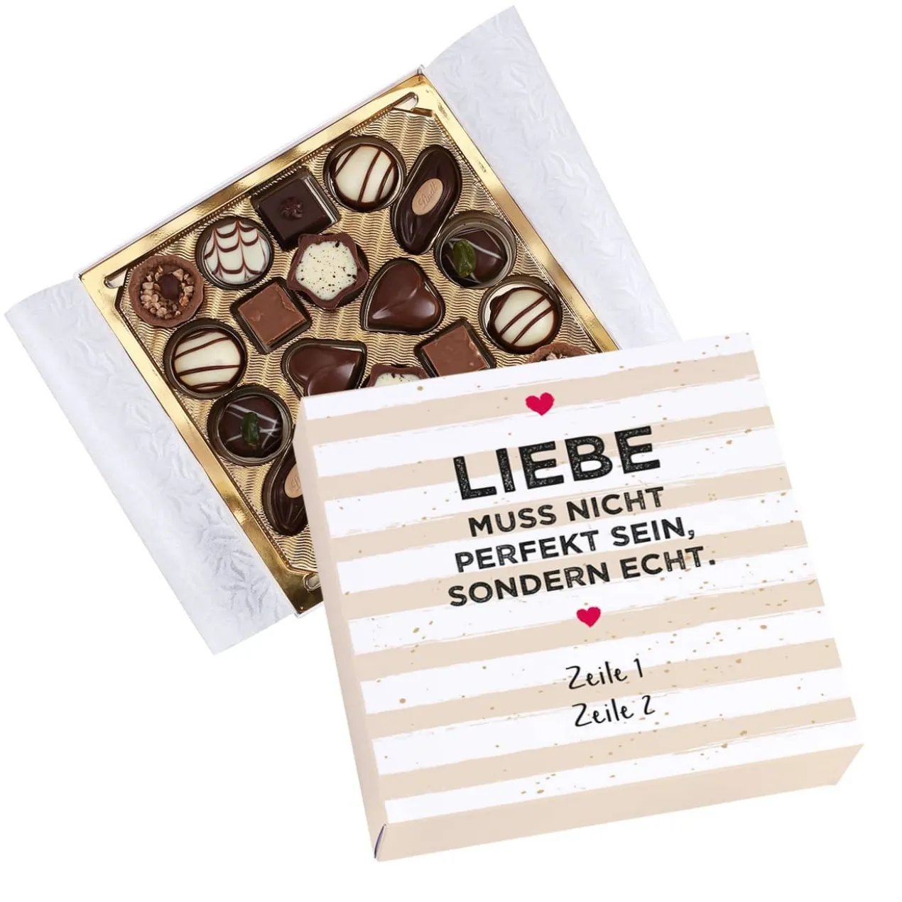 Liebe muss echt sein - 100 g Lindtpralinen mit persönlichem Aufdruck