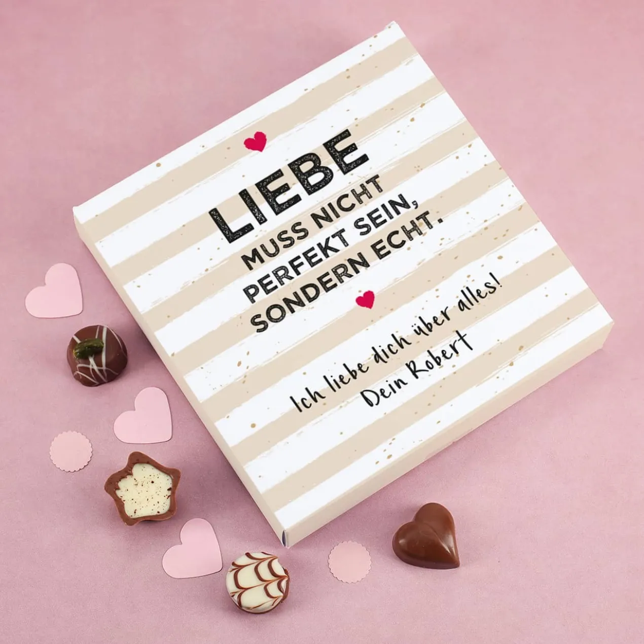 Liebe muss echt sein - 100 g Lindtpralinen mit persönlichem Aufdruck