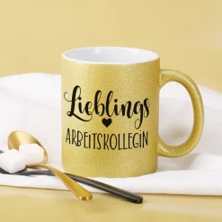 Lieblings - Glitzertasse mit Ihrem Wunschtext